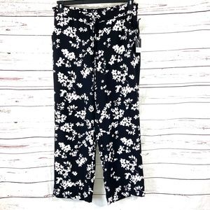 Simply Vera Vera Wang Pants Women Large Black Wide Leg Elastic Waist floral